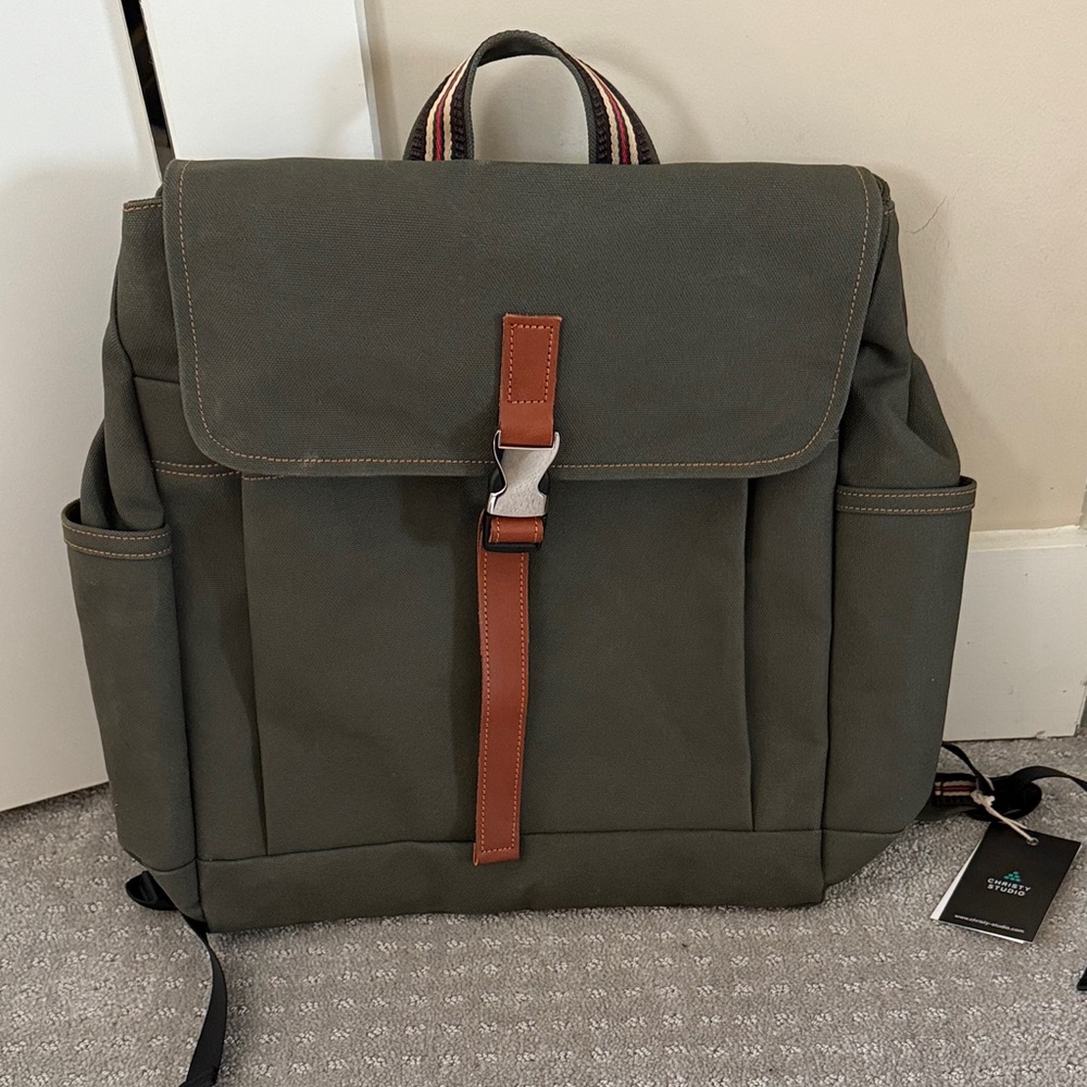 Olive Green Backpack with Brown Accents